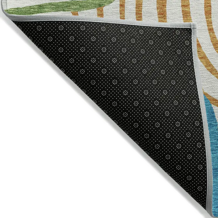 10' X 14' White Orange And Teal Blue Abstract Washable Indoor Outdoor Area Rug