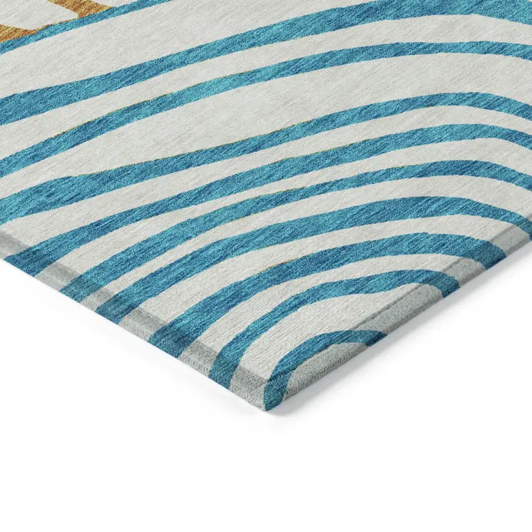 10' X 14' White Orange And Teal Blue Abstract Washable Indoor Outdoor Area Rug