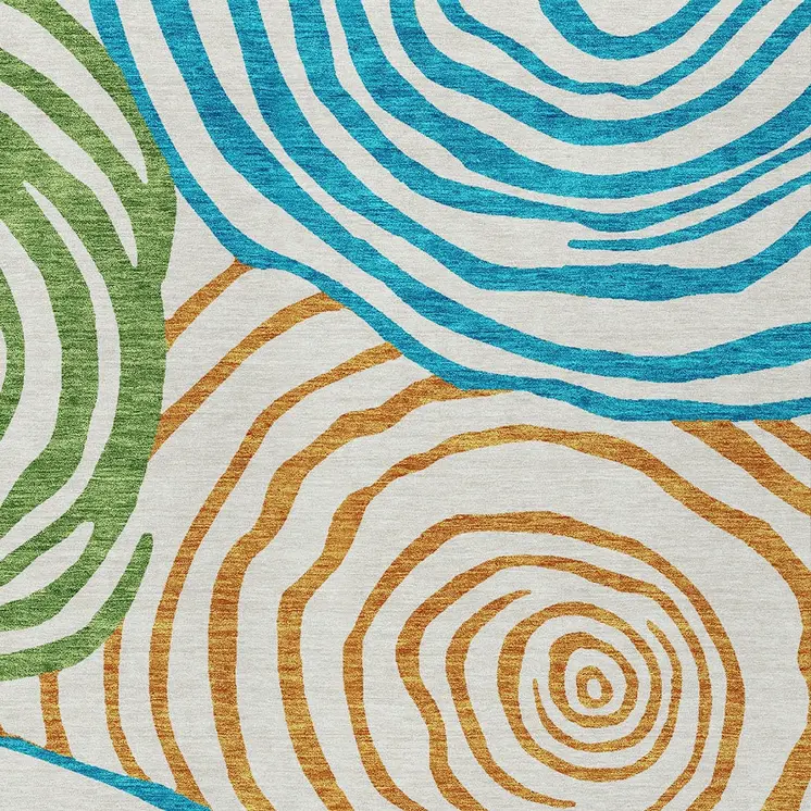 10' X 14' White Orange And Teal Blue Abstract Washable Indoor Outdoor Area Rug