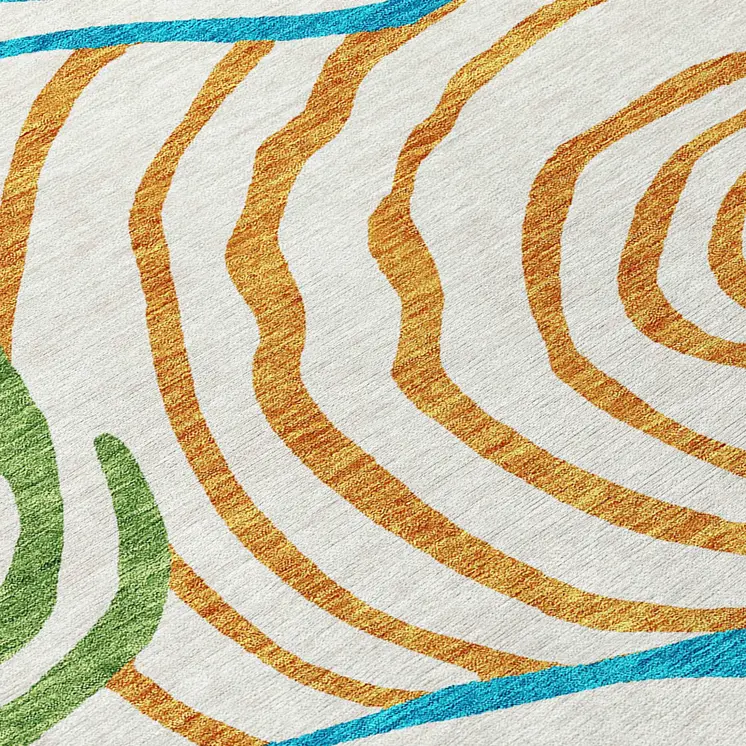 10' X 14' White Orange And Teal Blue Abstract Washable Indoor Outdoor Area Rug