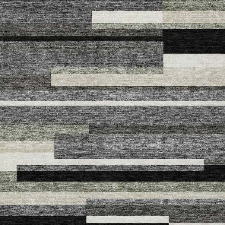 3' X 5' Black Charcoal And Gray Striped Washable Indoor Outdoor Area Rug
