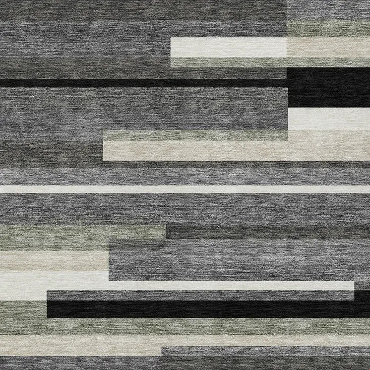 5' X 8' Black Charcoal And Gray Striped Washable Indoor Outdoor Area Rug