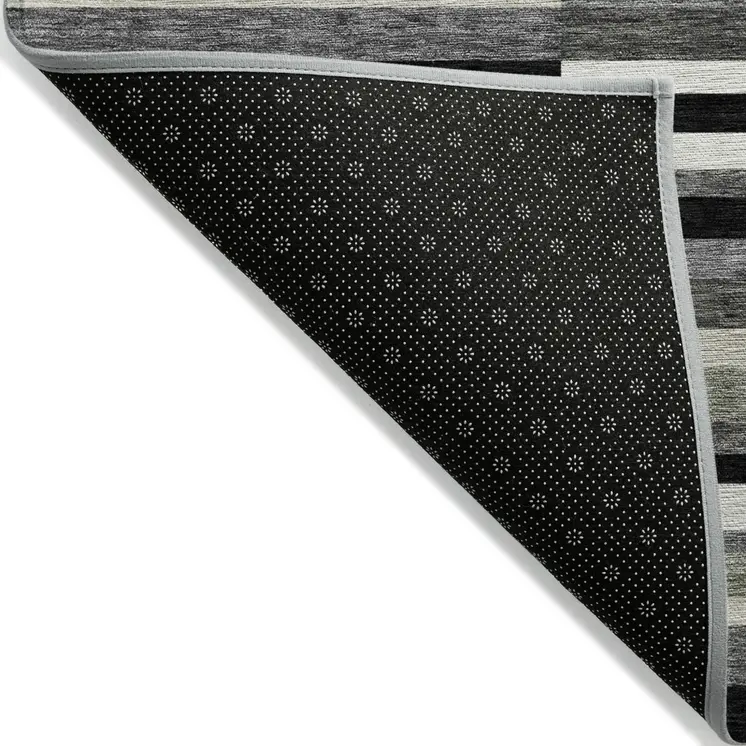 10' X 14' Black Charcoal And Gray Striped Washable Indoor Outdoor Area Rug