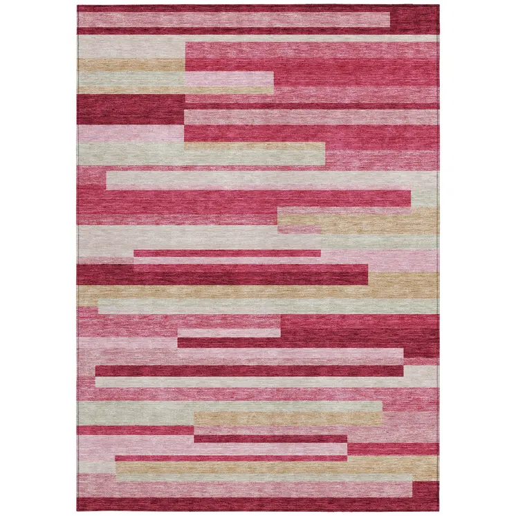 3' X 5' Blush Pink And Mauve Striped Washable Indoor Outdoor Area Rug