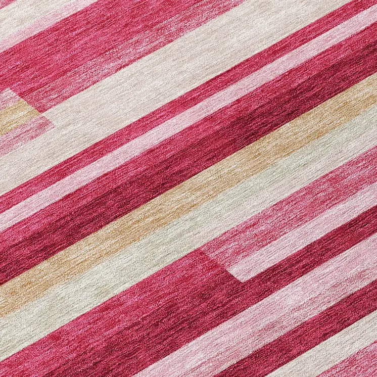 8' Blush Pink And Mauve Round Striped Washable Indoor Outdoor Area Rug
