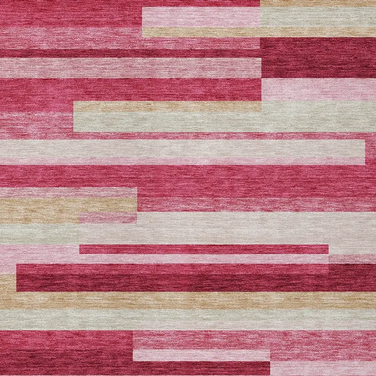 8' X 10' Blush Pink And Mauve Striped Washable Indoor Outdoor Area Rug
