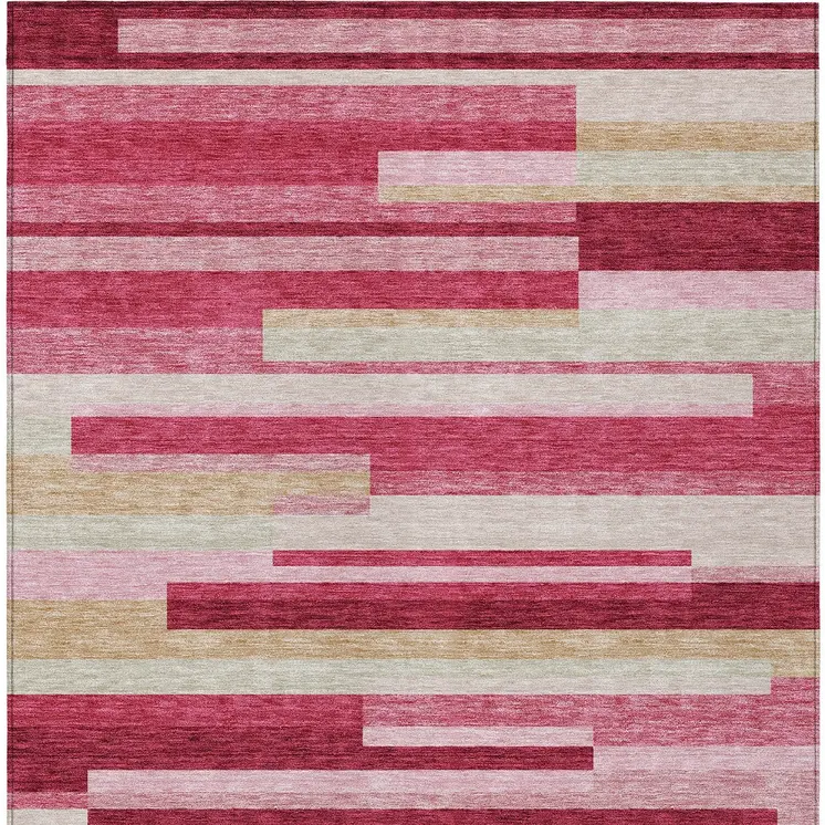 9' X 12' Blush Pink And Mauve Striped Washable Indoor Outdoor Area Rug