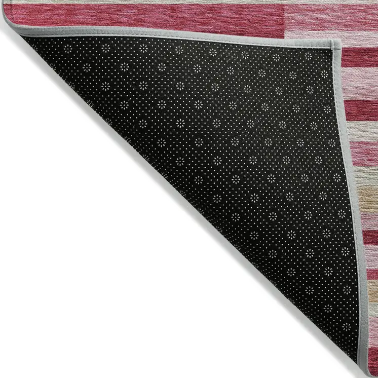 9' X 12' Blush Pink And Mauve Striped Washable Indoor Outdoor Area Rug
