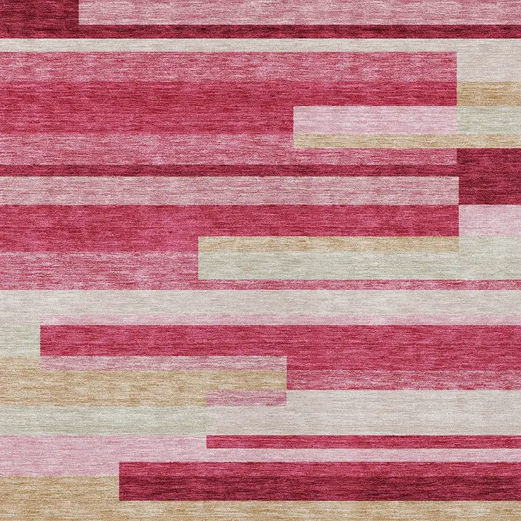 9' X 12' Blush Pink And Mauve Striped Washable Indoor Outdoor Area Rug