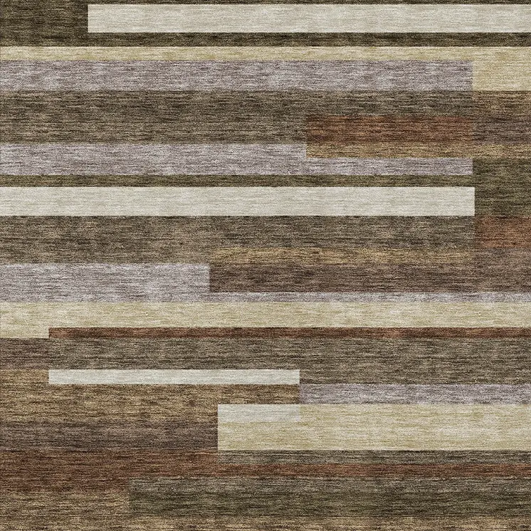 3' X 5' Brown Beige And Copper Striped Washable Indoor Outdoor Area Rug