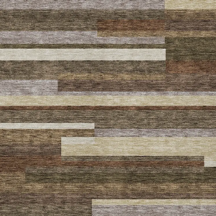8' X 10' Brown Beige And Copper Striped Washable Indoor Outdoor Area Rug