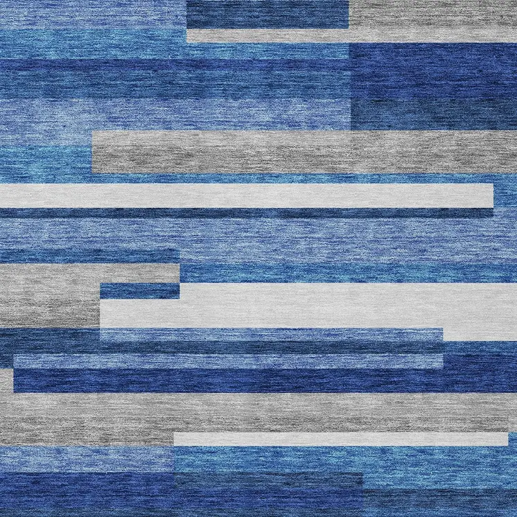 3' X 5' Navy Blue And Denim Blue Striped Washable Indoor Outdoor Area Rug