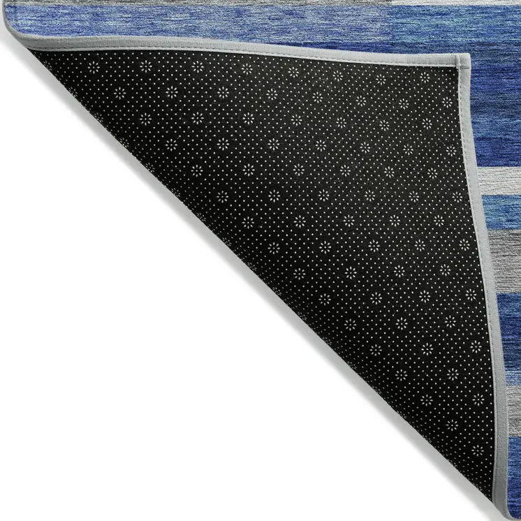 10' X 14' Navy Blue And Denim Blue Striped Washable Indoor Outdoor Area Rug