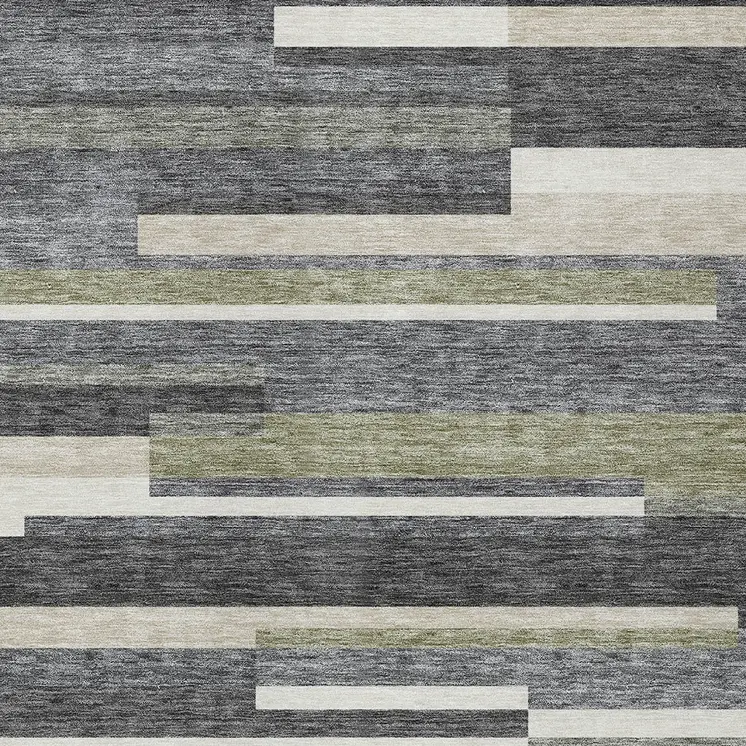 5' X 8' Charcoal Gray And Silver Striped Washable Indoor Outdoor Area Rug