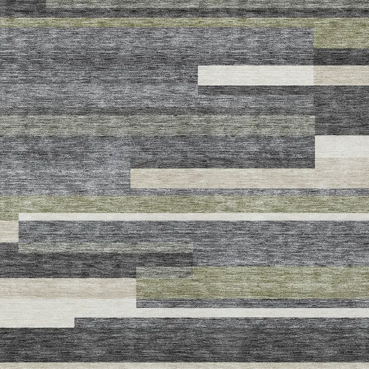 10' X 14' Charcoal Gray And Silver Striped Washable Indoor Outdoor Area Rug