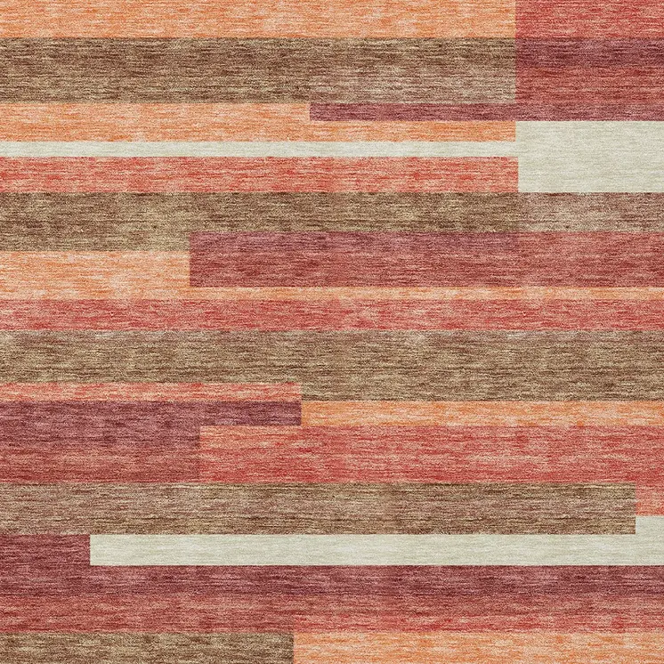 10' X 14' Coral Peach And Taupe Striped Washable Indoor Outdoor Area Rug