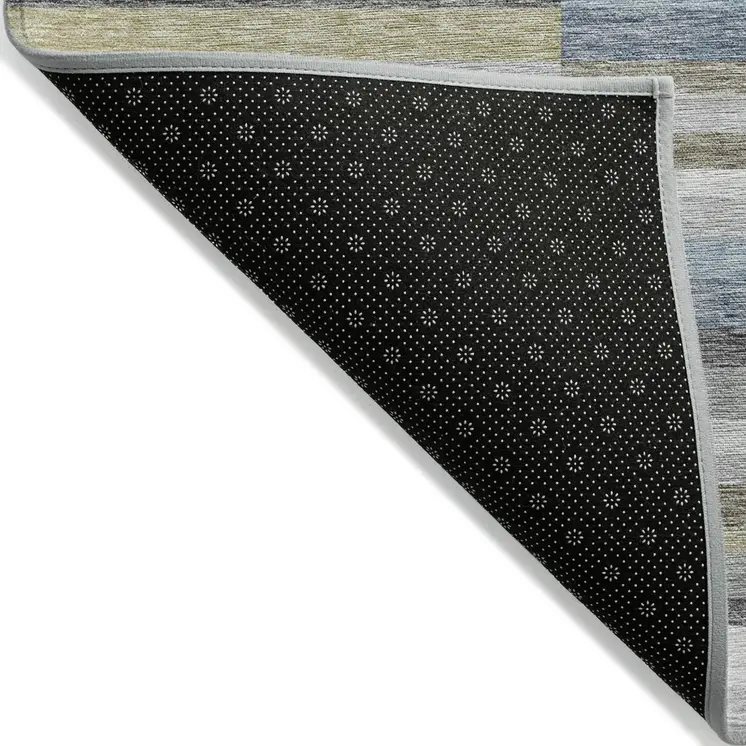 3' X 5' Gray Denim Blue And Sky Blue Striped Washable Indoor Outdoor Area Rug