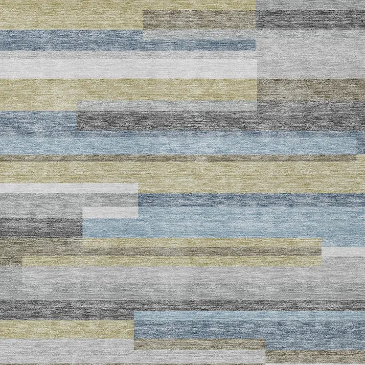 3' X 5' Gray Denim Blue And Sky Blue Striped Washable Indoor Outdoor Area Rug