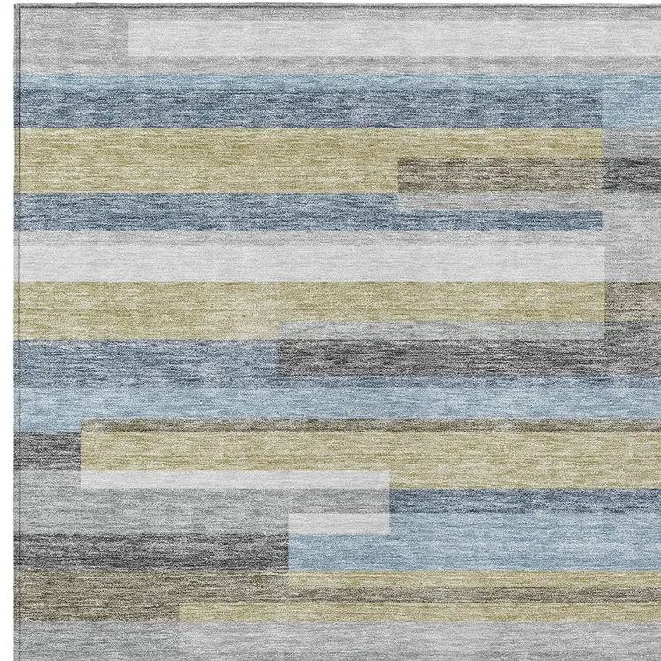 5' X 8' Gray Denim Blue And Sky Blue Striped Washable Indoor Outdoor Area Rug