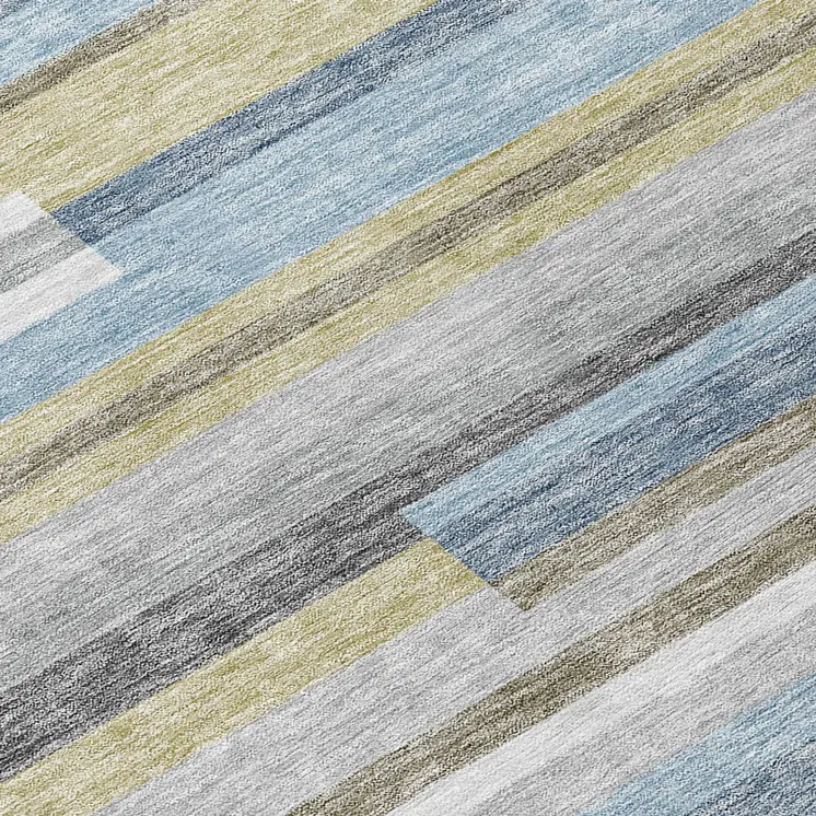 8' X 10' Gray Denim Blue And Sky Blue Striped Washable Indoor Outdoor Area Rug