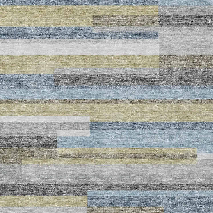 10' X 14' Gray Denim Blue And Sky Blue Striped Washable Indoor Outdoor Area Rug