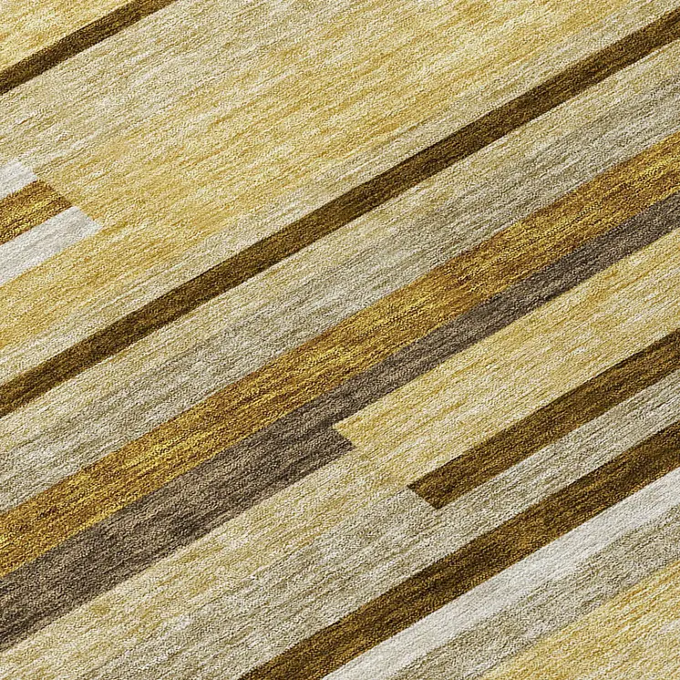 8' Khaki Taupe And Gold Round Striped Washable Indoor Outdoor Area Rug