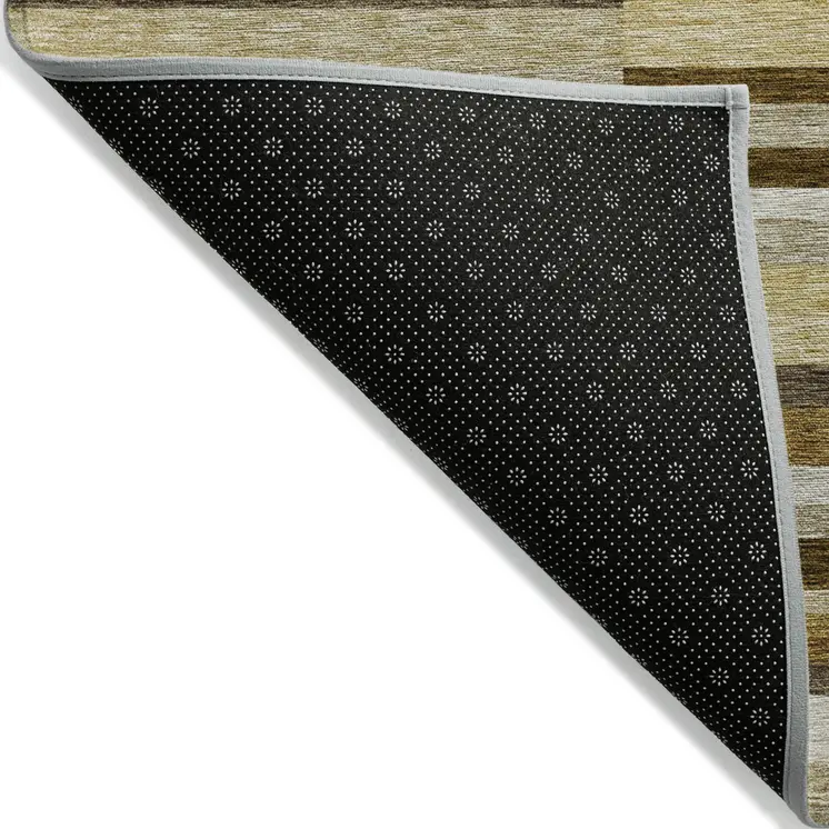 9' X 12' Khaki Taupe And Gold Striped Washable Indoor Outdoor Area Rug
