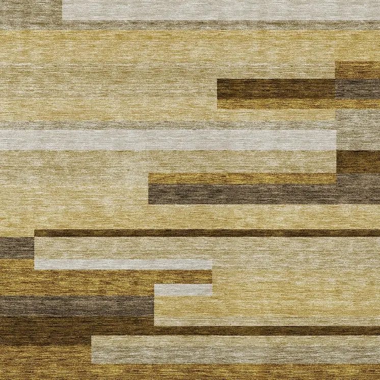 10' X 14' Khaki Taupe And Gold Striped Washable Indoor Outdoor Area Rug