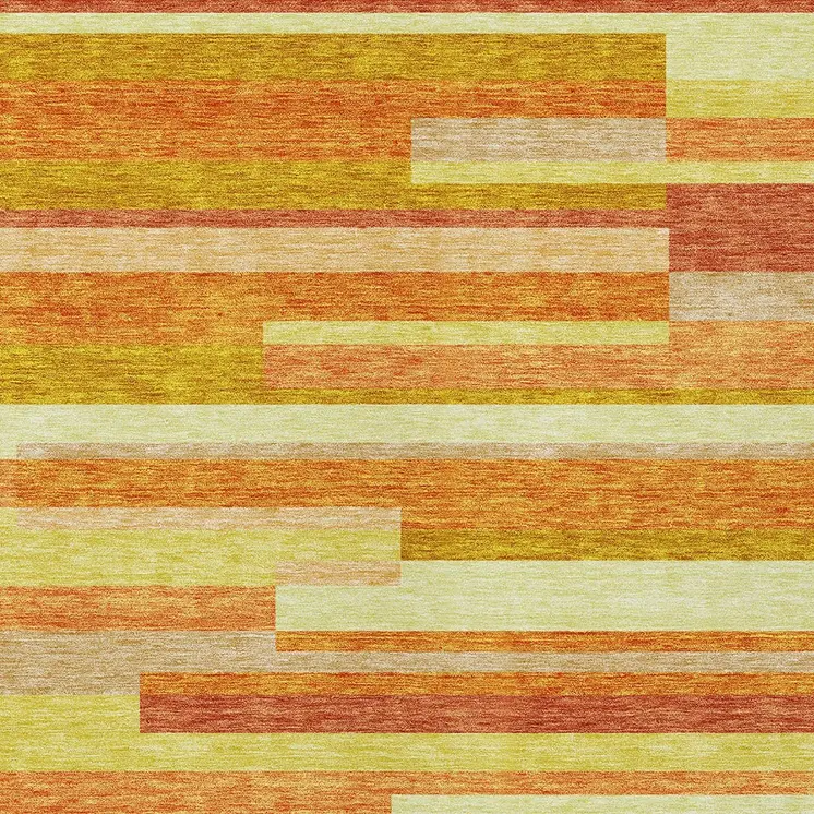 5' X 8' Orange Salmon And Lime Green Striped Washable Indoor Outdoor Area Rug