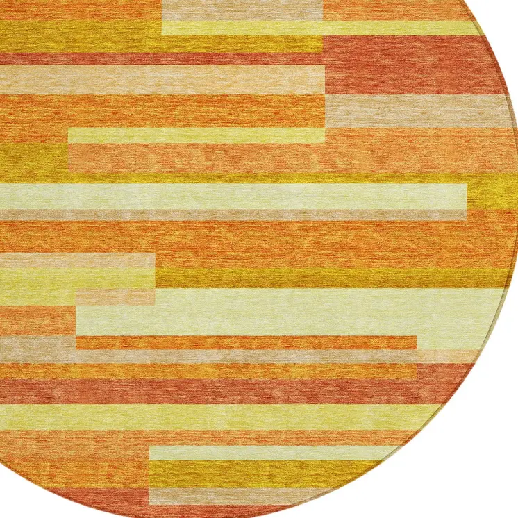 8' Orange Salmon And Lime Green Round Striped Washable Indoor Outdoor Area Rug