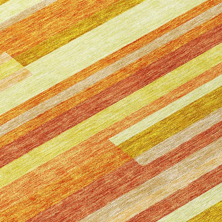 8' Orange Salmon And Lime Green Round Striped Washable Indoor Outdoor Area Rug