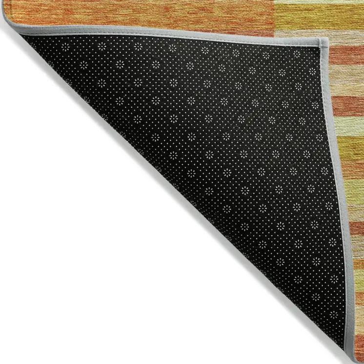 8' X 10' Orange Salmon And Lime Green Striped Washable Indoor Outdoor Area Rug
