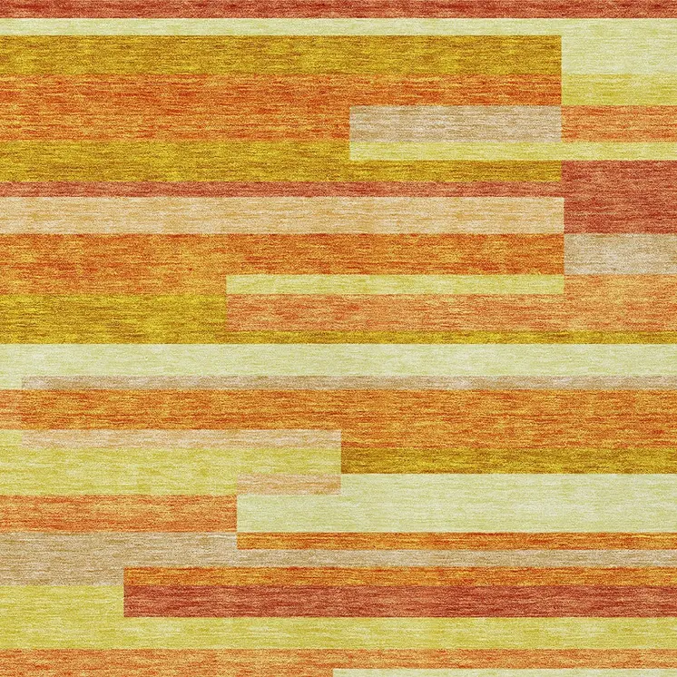 10' X 14' Orange Salmon And Lime Green Striped Washable Indoor Outdoor Area Rug