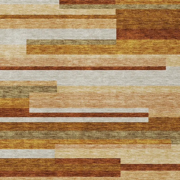 3' X 5' Orange Copper And Taupe Striped Washable Indoor Outdoor Area Rug
