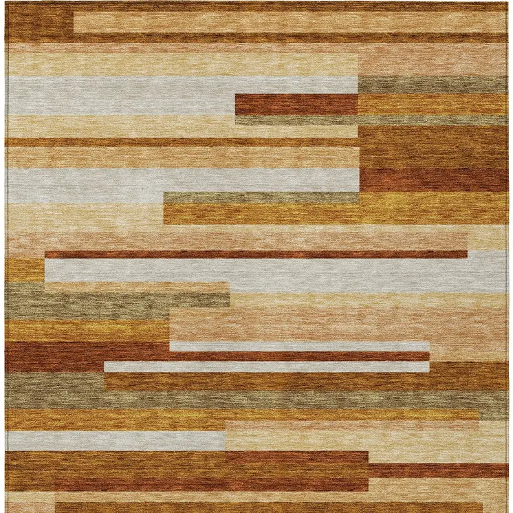 8' X 10' Orange Copper And Taupe Striped Washable Indoor Outdoor Area Rug