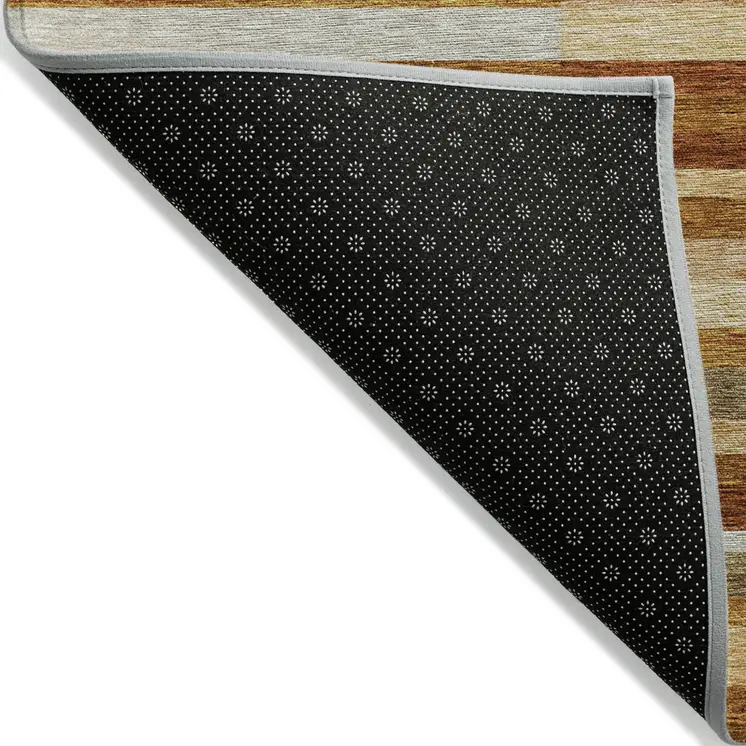 8' X 10' Orange Copper And Taupe Striped Washable Indoor Outdoor Area Rug