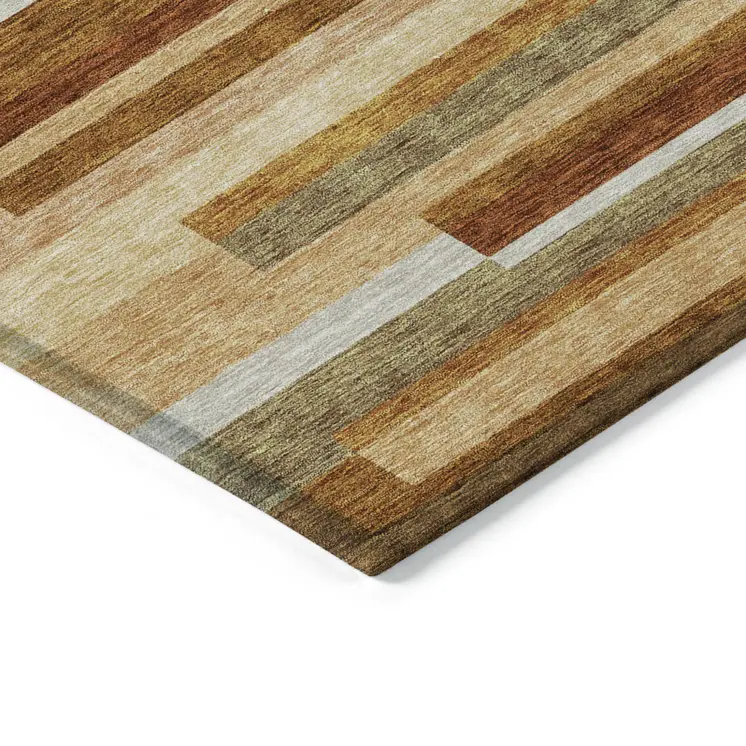 8' X 10' Orange Copper And Taupe Striped Washable Indoor Outdoor Area Rug