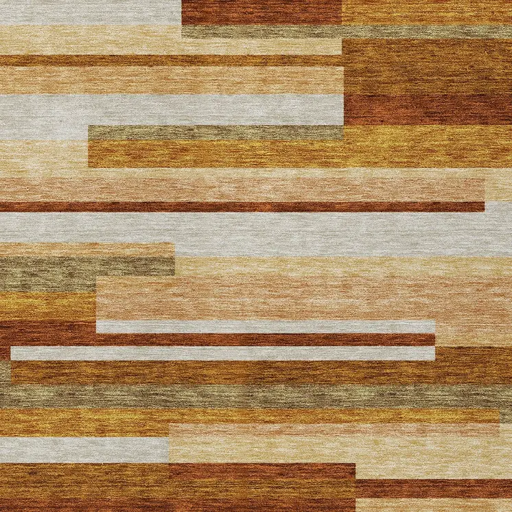 8' X 10' Orange Copper And Taupe Striped Washable Indoor Outdoor Area Rug