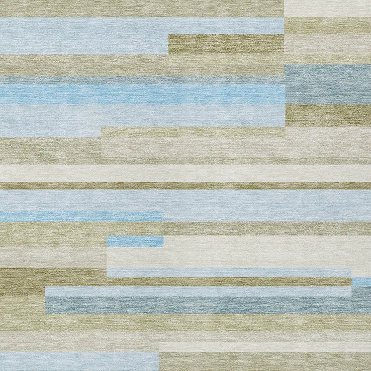 3' X 5' Sky Blue And Denim Blue Striped Washable Indoor Outdoor Area Rug