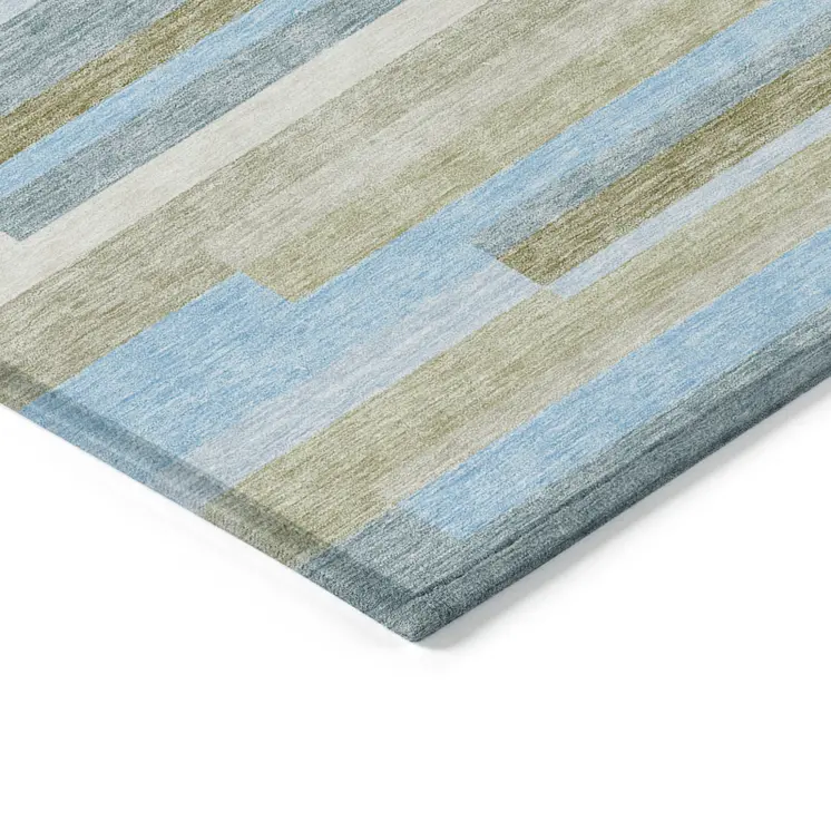5' X 8' Sky Blue And Denim Blue Striped Washable Indoor Outdoor Area Rug