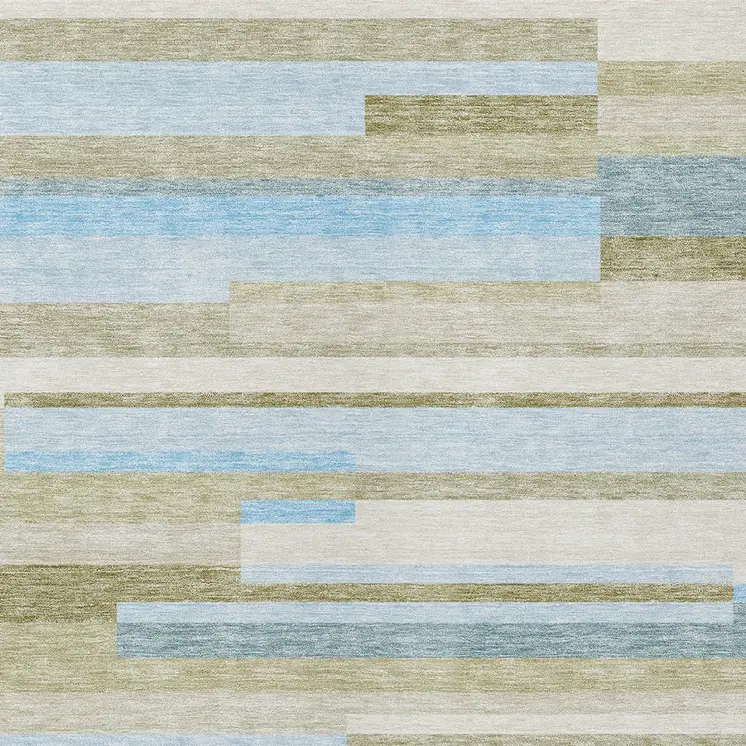 5' X 8' Sky Blue And Denim Blue Striped Washable Indoor Outdoor Area Rug