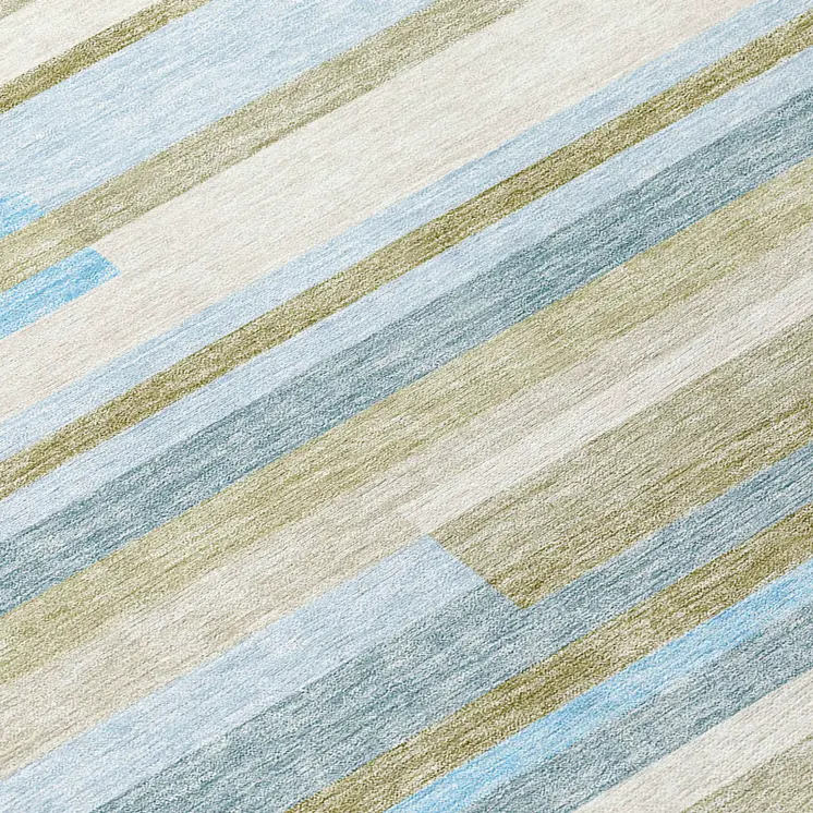 8' Sky Blue And Denim Blue Round Striped Washable Indoor Outdoor Area Rug