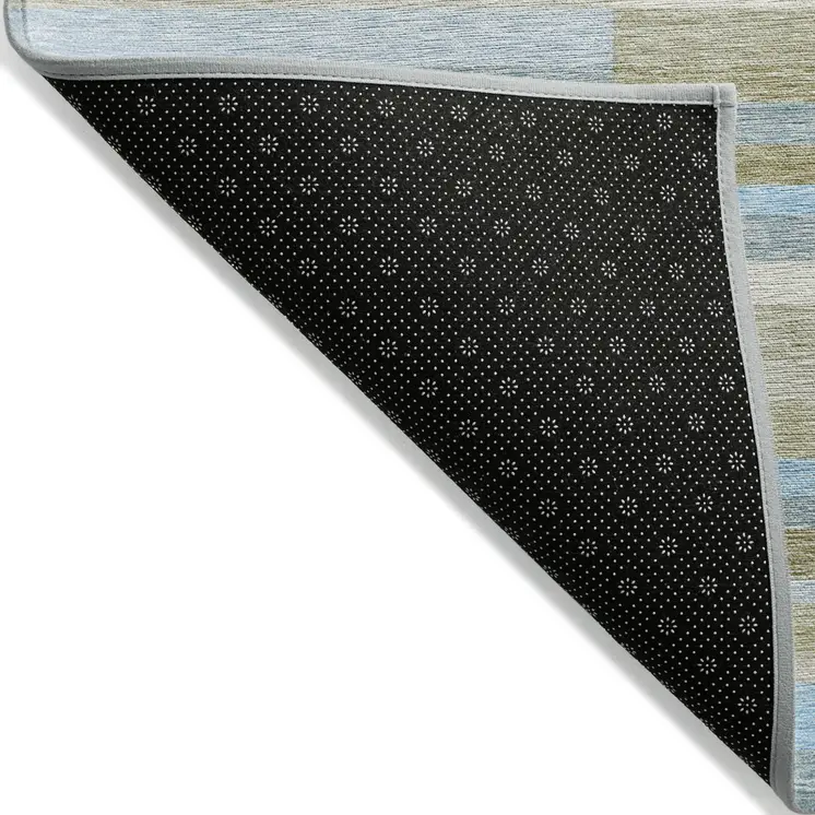 8' X 10' Sky Blue And Denim Blue Striped Washable Indoor Outdoor Area Rug