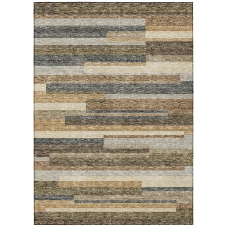 3' X 5' Taupe Beige And Charcoal Striped Washable Indoor Outdoor Area Rug