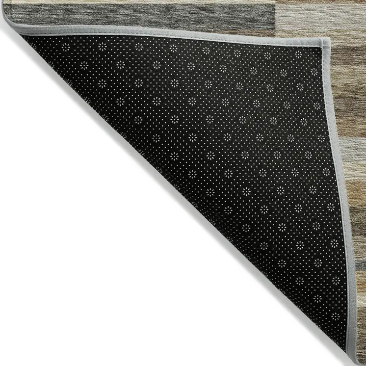 3' X 5' Taupe Beige And Charcoal Striped Washable Indoor Outdoor Area Rug