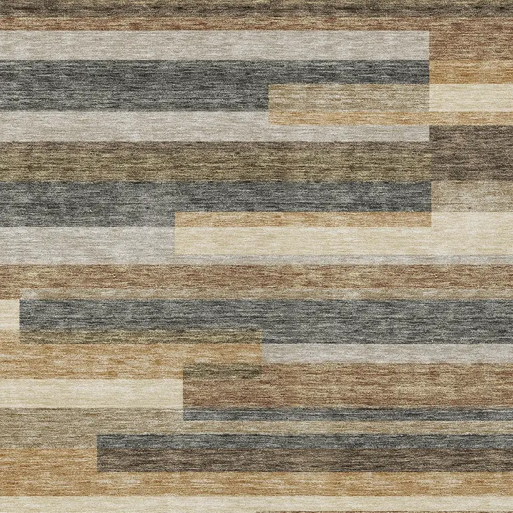 3' X 5' Taupe Beige And Charcoal Striped Washable Indoor Outdoor Area Rug