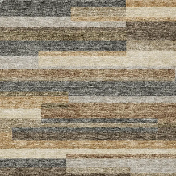5' X 8' Taupe Beige And Charcoal Striped Washable Indoor Outdoor Area Rug