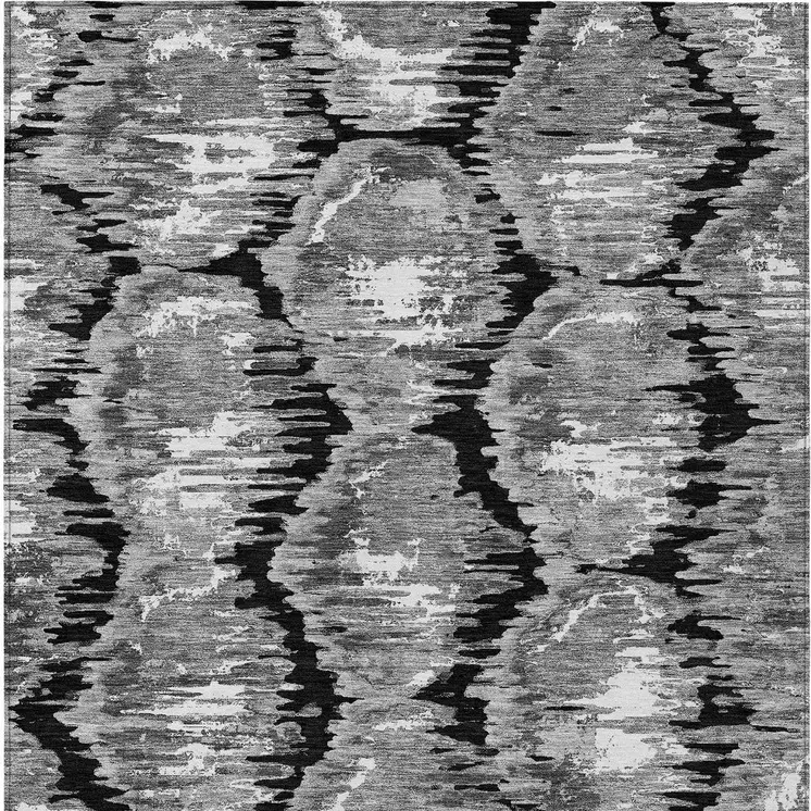8' X 10' Black Charcoal And Silver Abstract Washable Indoor Outdoor Area Rug