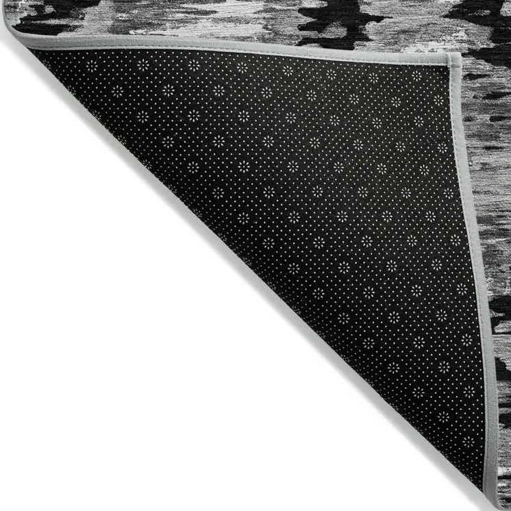 8' X 10' Black Charcoal And Silver Abstract Washable Indoor Outdoor Area Rug