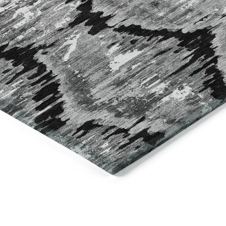 8' X 10' Black Charcoal And Silver Abstract Washable Indoor Outdoor Area Rug